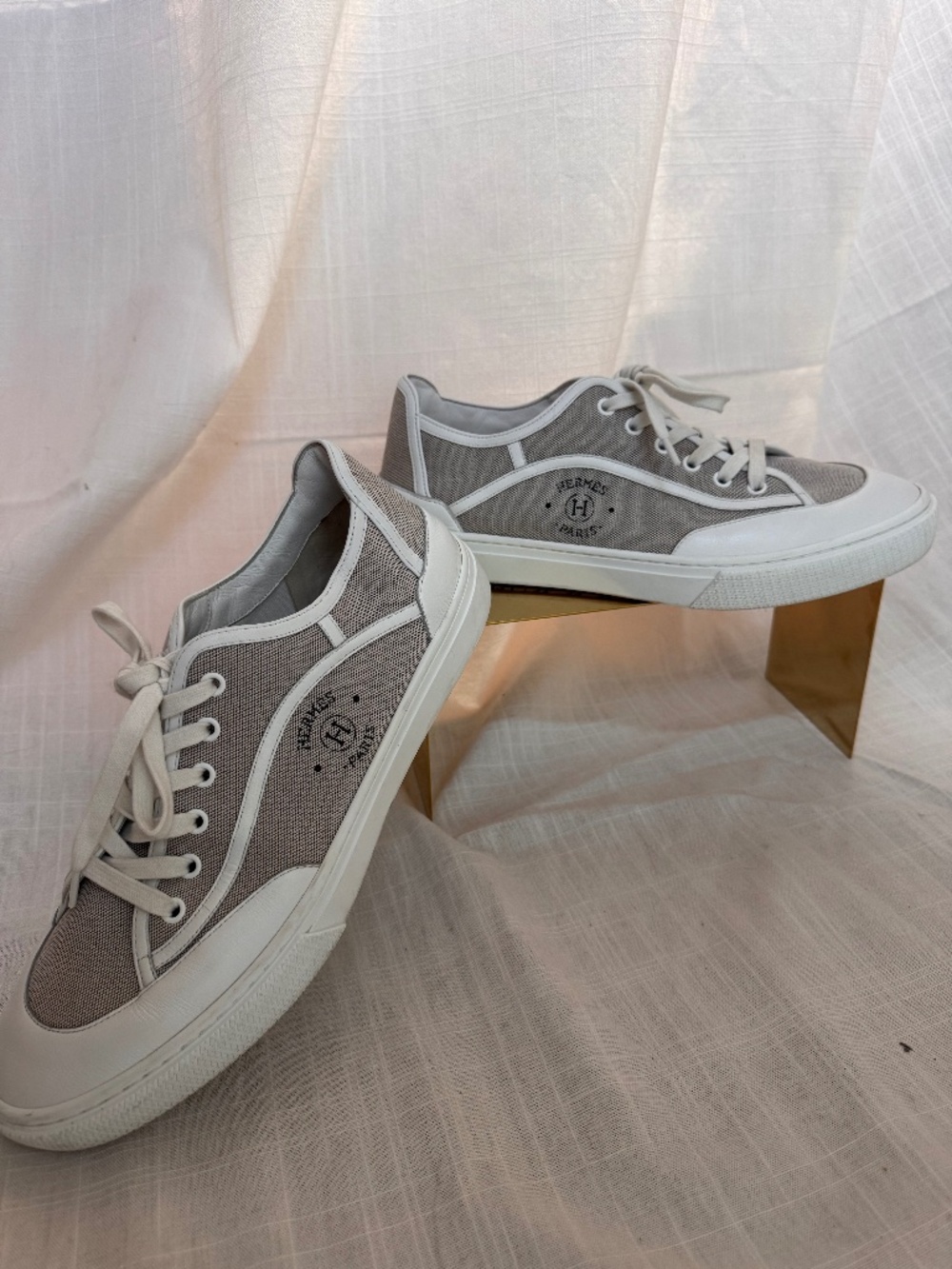 Hermes Get Men's Sneakers in Canvas and Calfskin Size 9 - Picture 2 of 8